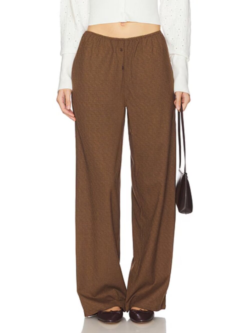 NWT Lioness Bloom Pants Women’s Small Chocolate Brown Plaid Wide Leg Trousers